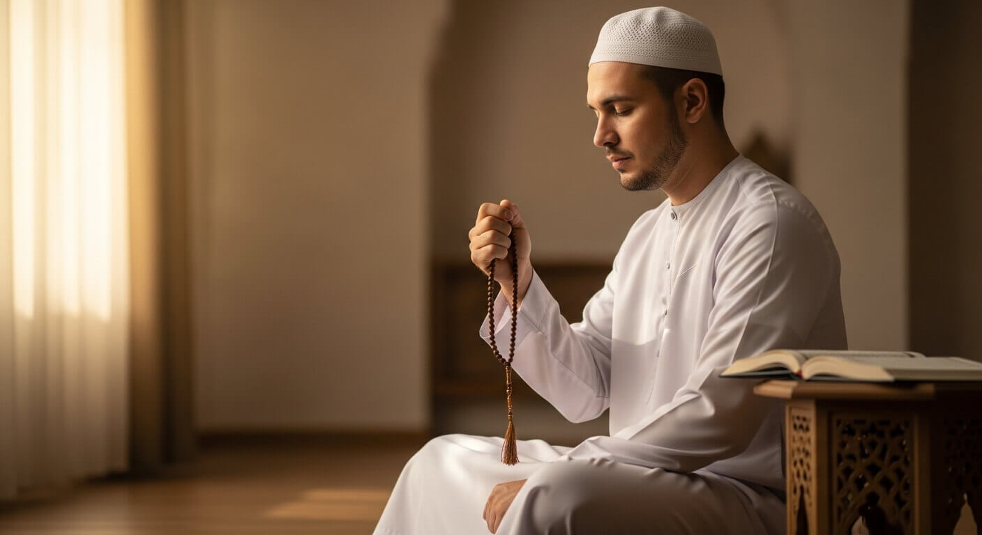 a Muslim man performing dhikr