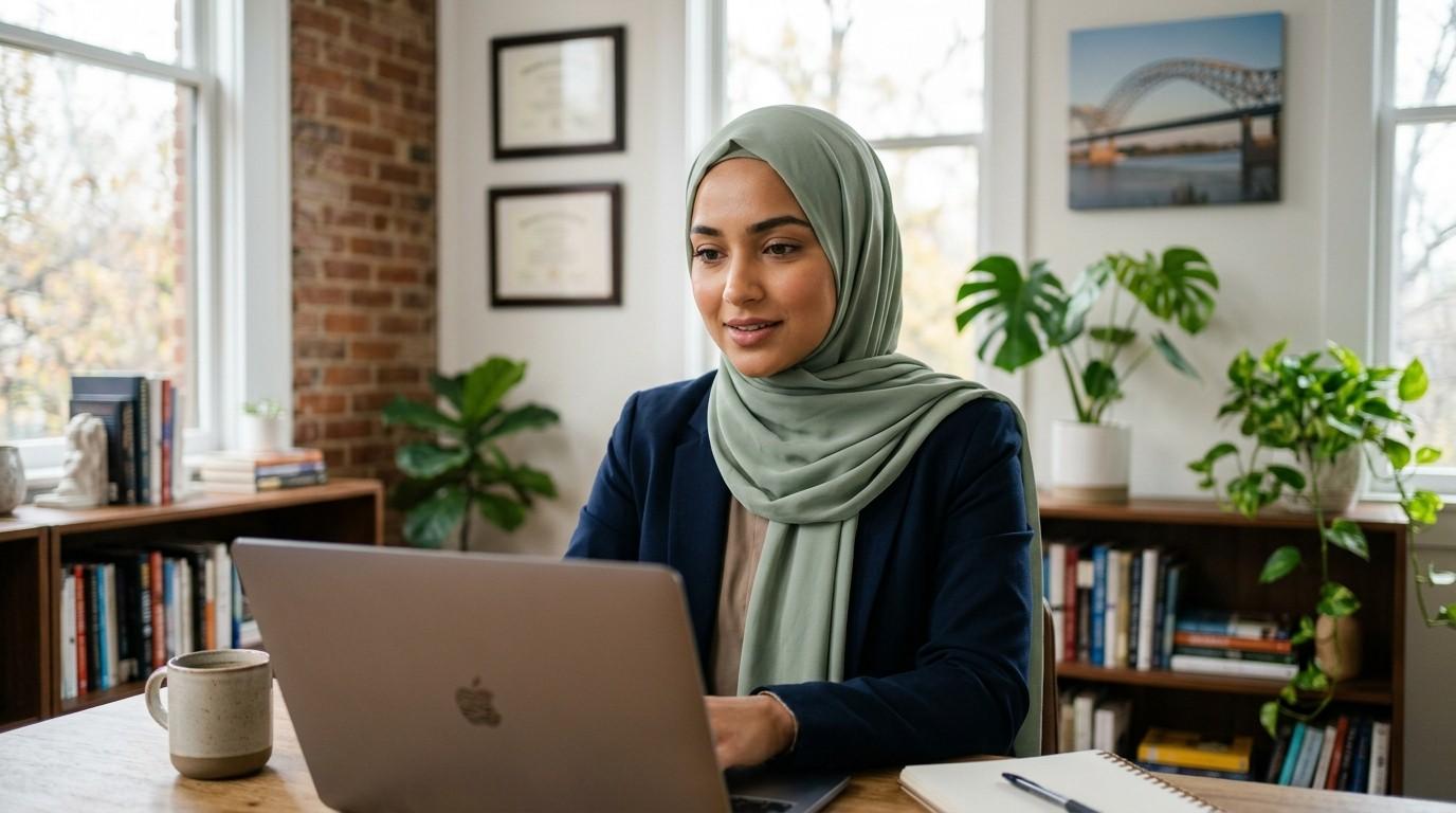 Online therapy video session with a Muslim therapist