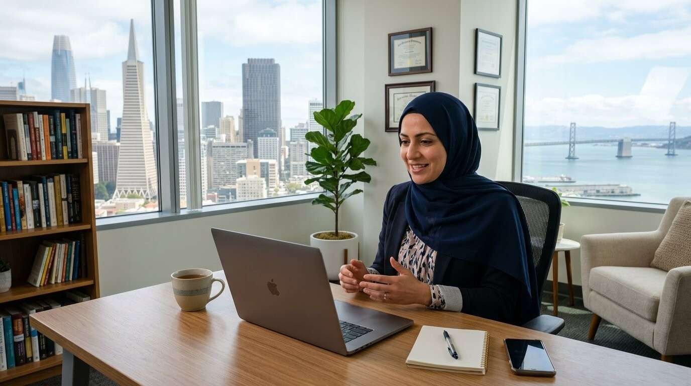 Online therapy video session with a Muslim therapist